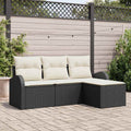 Sofa Set With Cushion 4 Pcs Black And White Poly Rattan