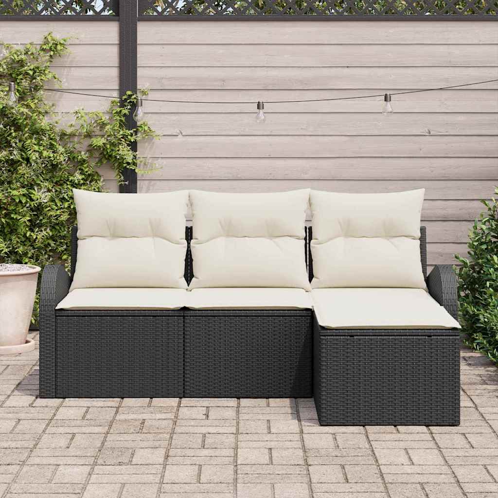 Sofa Set With Cushion 4 Pcs Black And White Poly Rattan