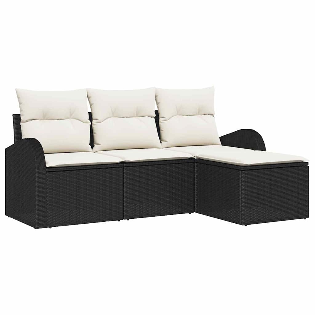 Sofa Set With Cushion 4 Pcs Black And White Poly Rattan