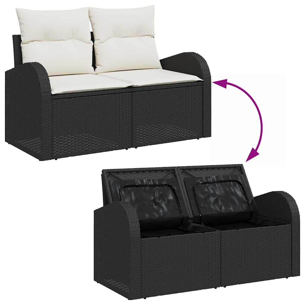 Sofa Set With Cushion 4 Pcs Black And White Poly Rattan