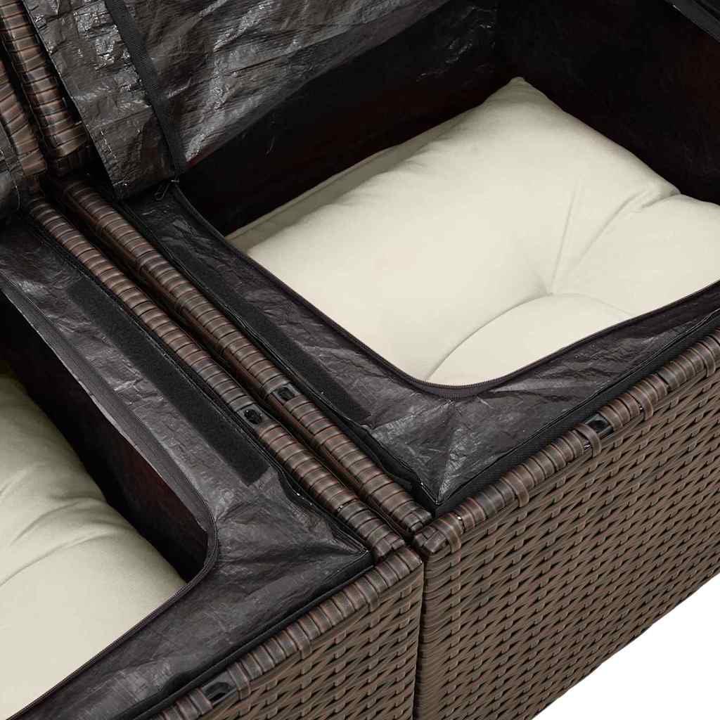 Sofa Set With Cushion 4 Pcs Brown And White Poly Rattan