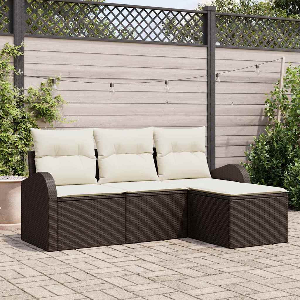 Sofa Set With Cushion 4 Pcs Brown And White Poly Rattan