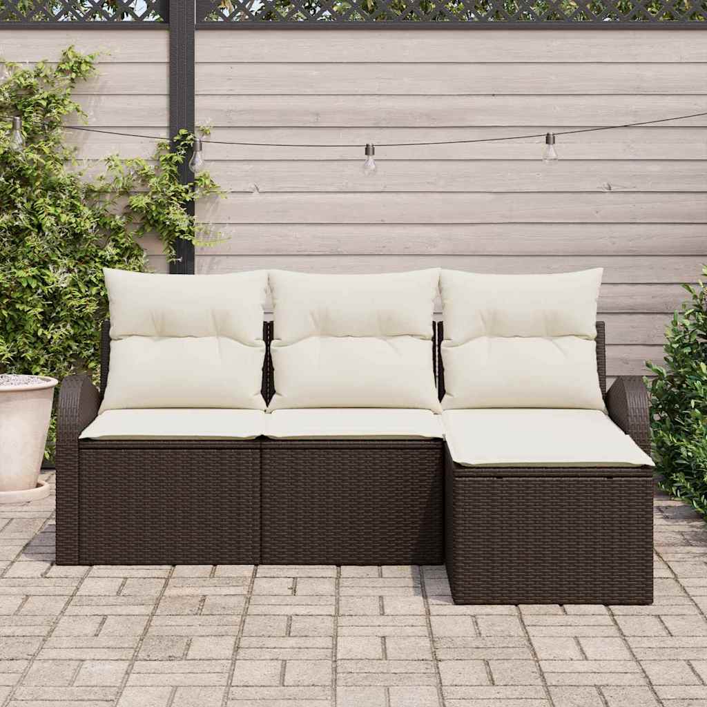 Sofa Set With Cushion 4 Pcs Brown And White Poly Rattan
