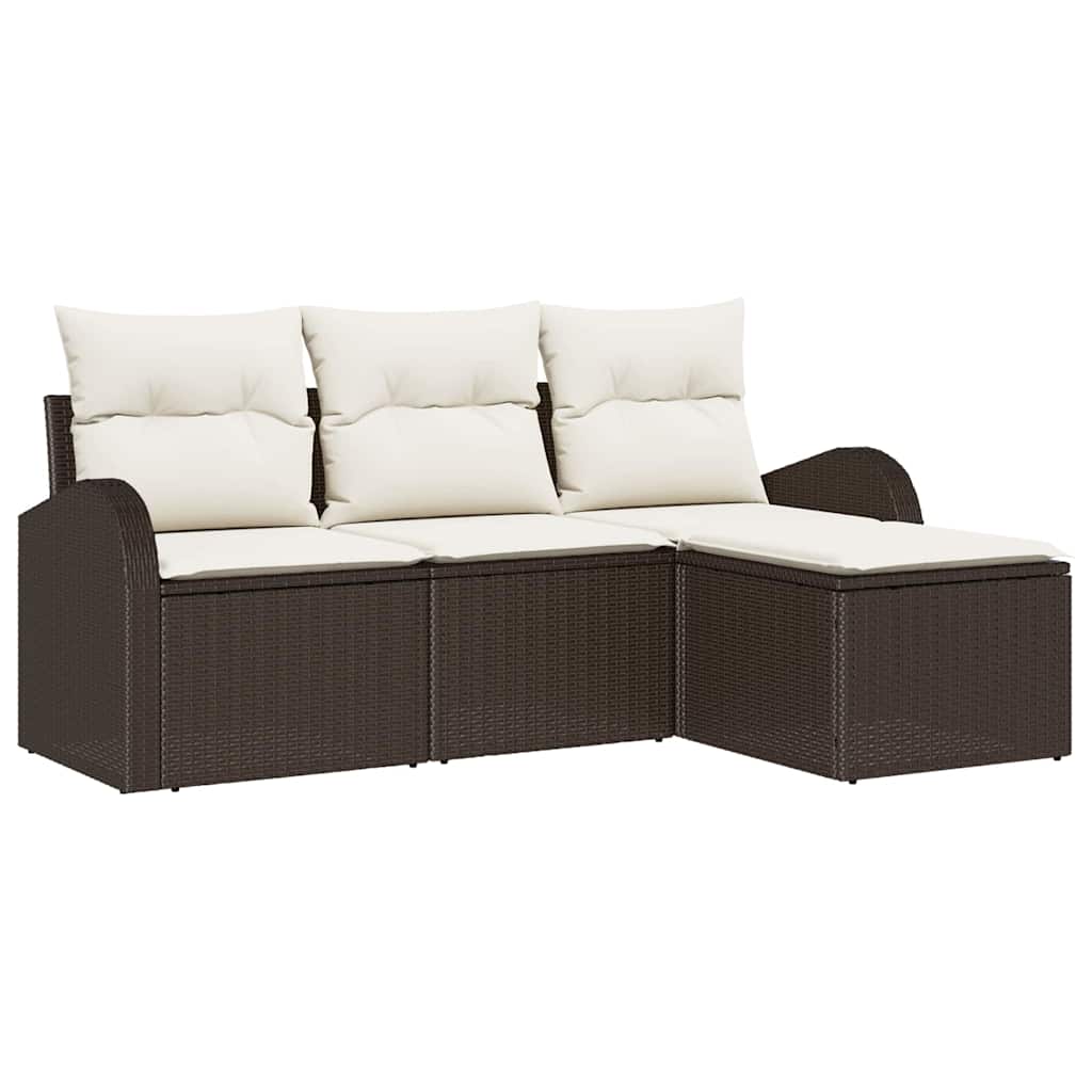 Sofa Set With Cushion 4 Pcs Brown And White Poly Rattan
