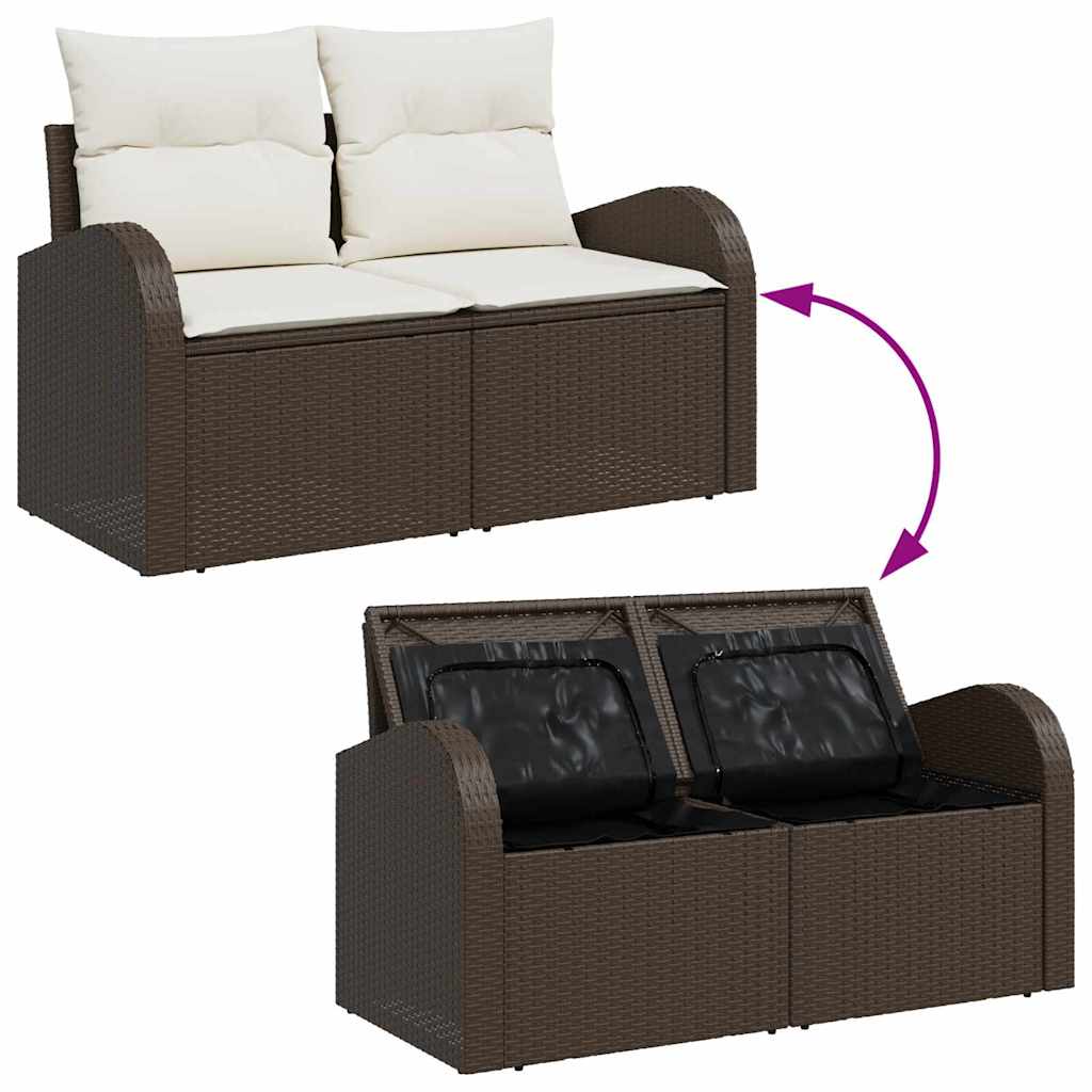 Sofa Set With Cushion 4 Pcs Brown And White Poly Rattan