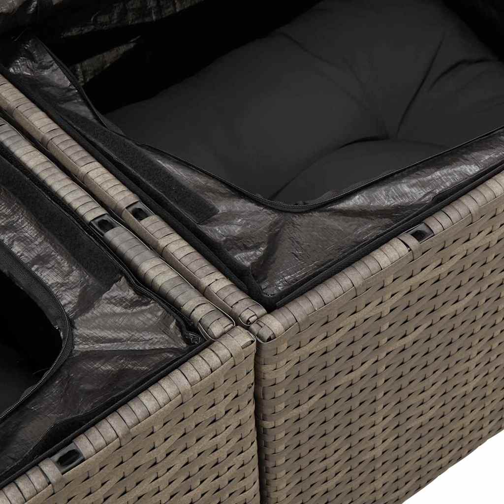 Sofa Set With Cushion With Storage 4 Pcs Grey Poly Rattan