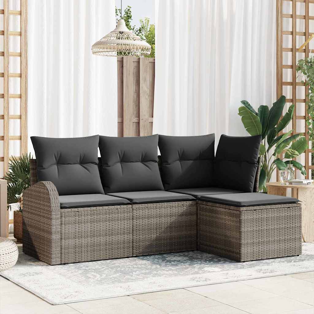 Sofa Set With Cushion With Storage 4 Pcs Grey Poly Rattan