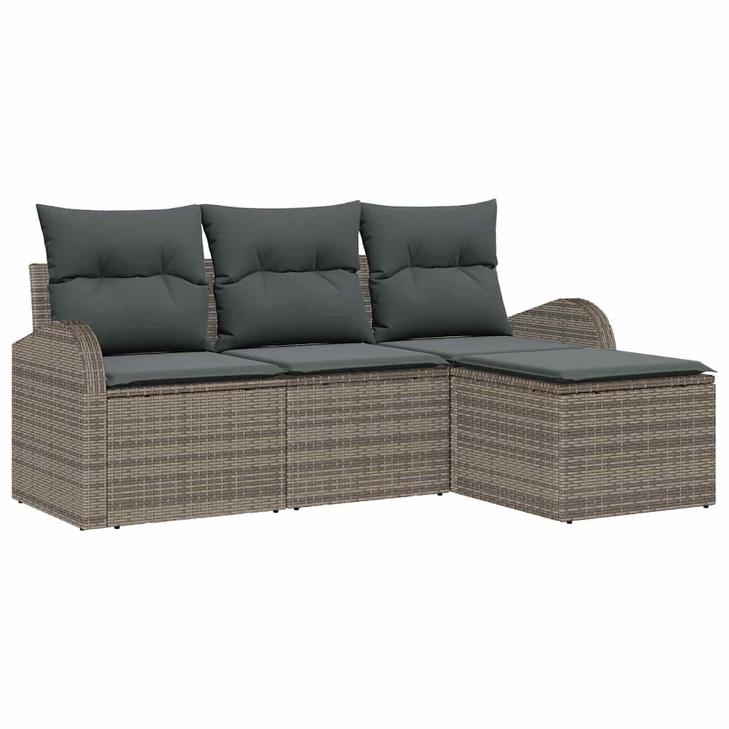 Sofa Set With Cushion With Storage 4 Pcs Grey Poly Rattan