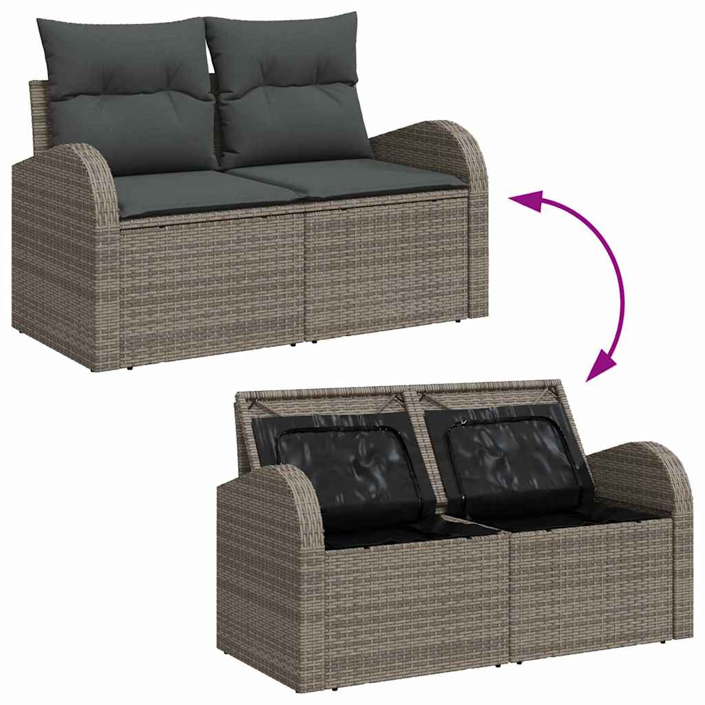Sofa Set With Cushion With Storage 4 Pcs Grey Poly Rattan
