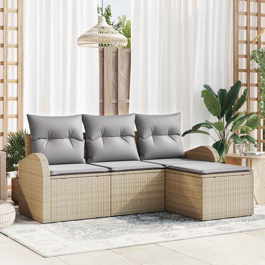 Sofa Set With Cushion 4 Pcs Beige And Light Grey Poly Rattan
