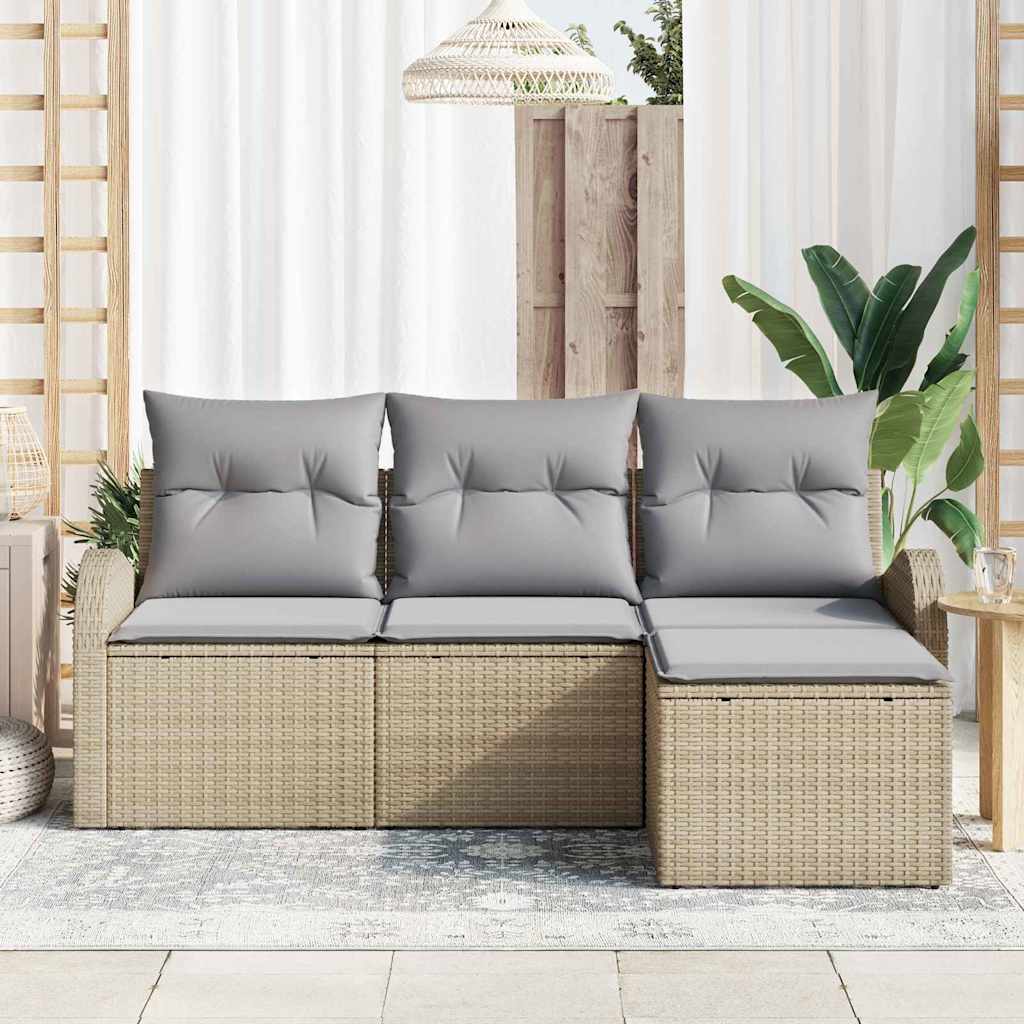 Sofa Set With Cushion 4 Pcs Beige And Light Grey Poly Rattan