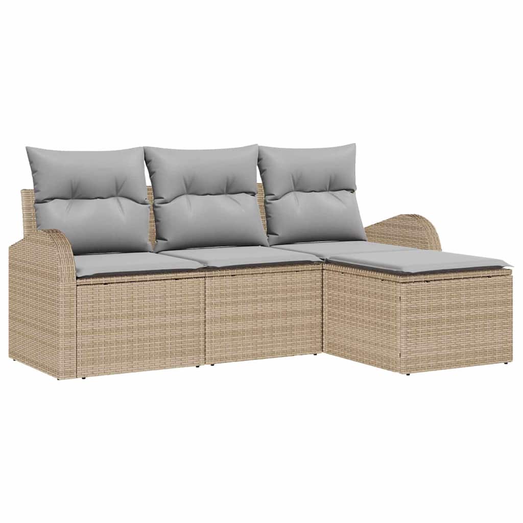 Sofa Set With Cushion 4 Pcs Beige And Light Grey Poly Rattan