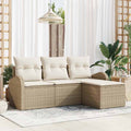 Sofa Set With Cushion 4 Pcs Beige And White Poly Rattan