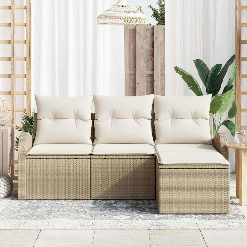 Sofa Set With Cushion 4 Pcs Beige And White Poly Rattan