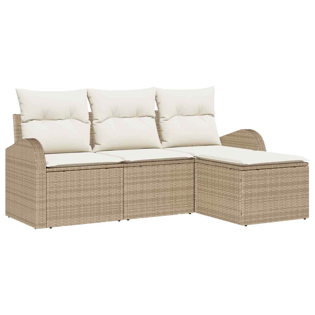 Sofa Set With Cushion 4 Pcs Beige And White Poly Rattan