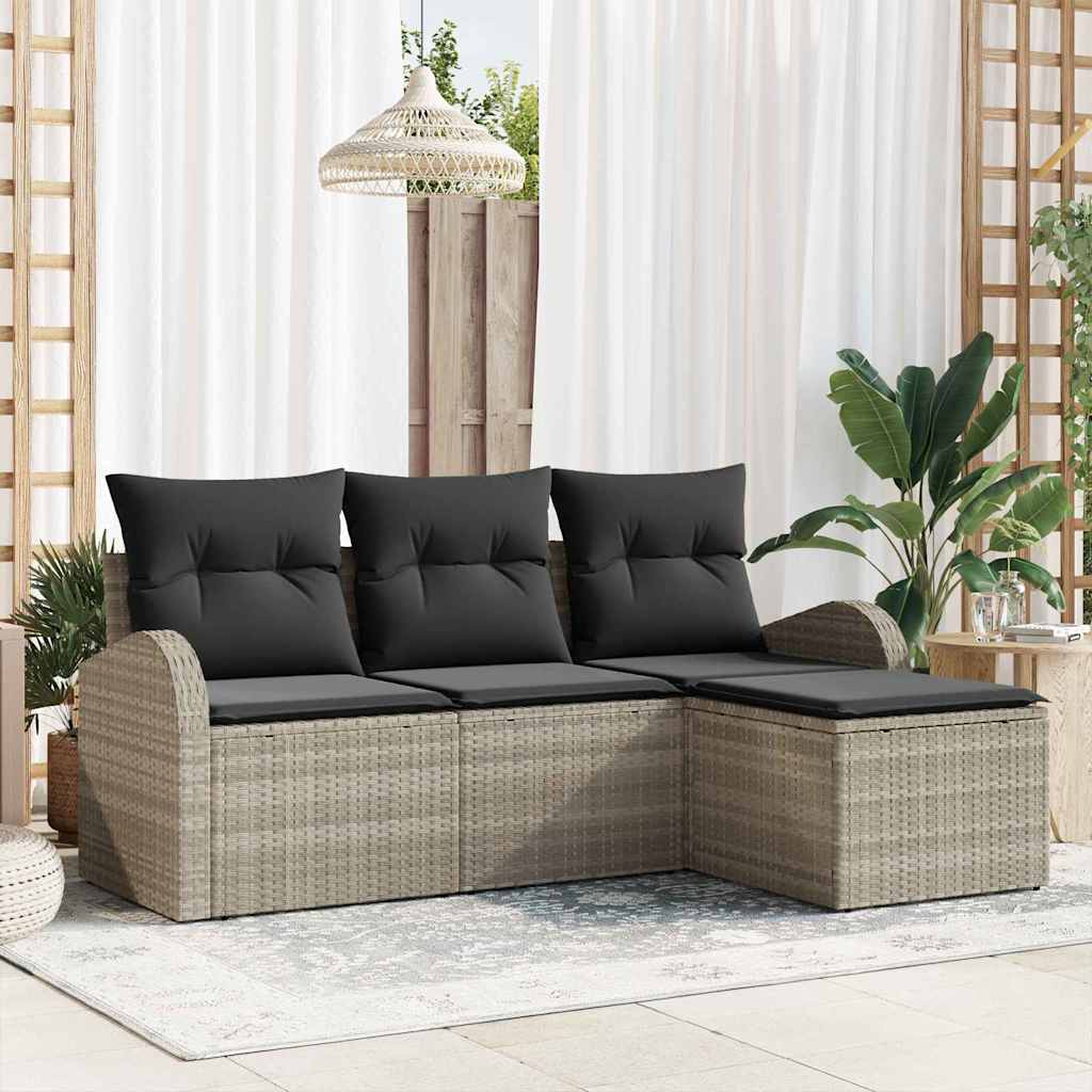 Sofa Set With Cushion With Storage 4 Pcs Light Grey Poly Rattan