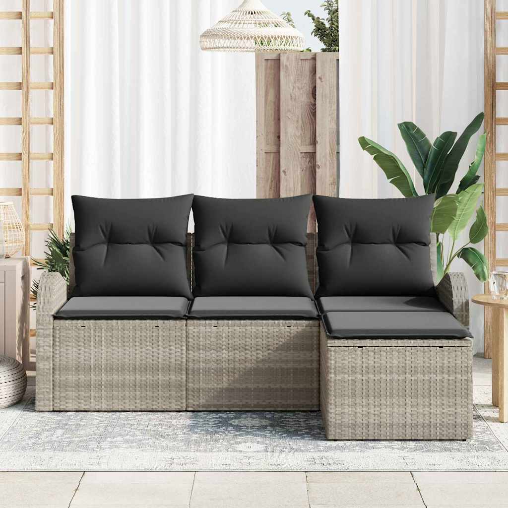 Sofa Set With Cushion With Storage 4 Pcs Light Grey Poly Rattan