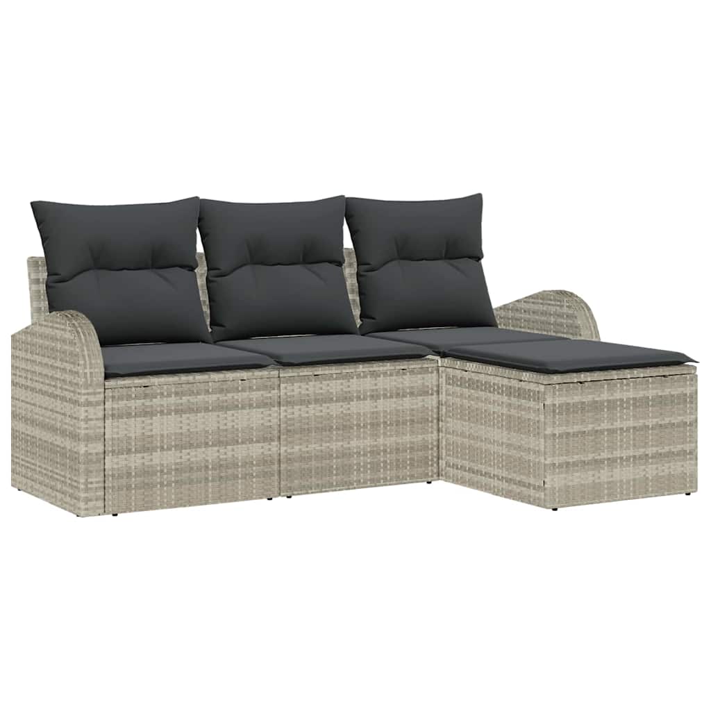 Sofa Set With Cushion With Storage 4 Pcs Light Grey Poly Rattan