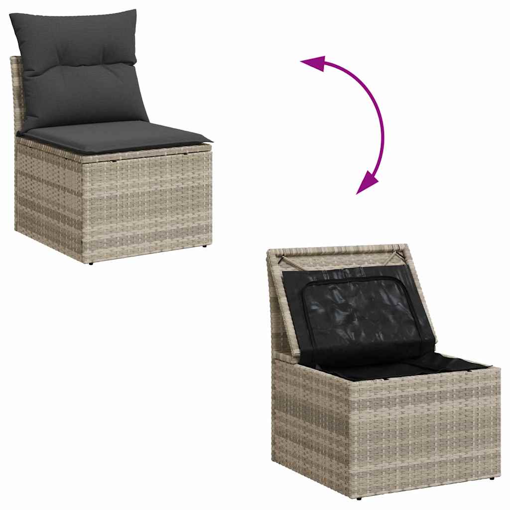Sofa Set With Cushion With Storage 4 Pcs Light Grey Poly Rattan