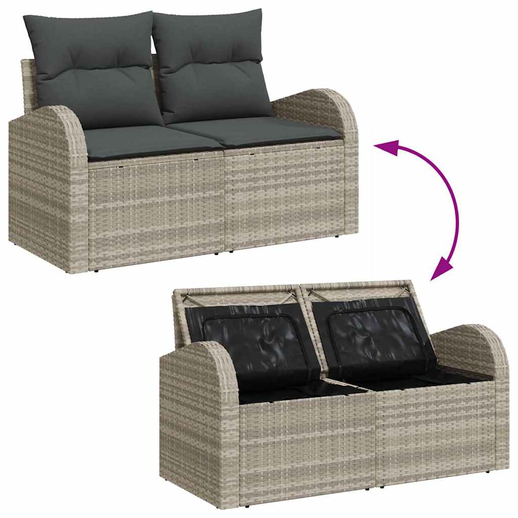 Sofa Set With Cushion With Storage 4 Pcs Light Grey Poly Rattan
