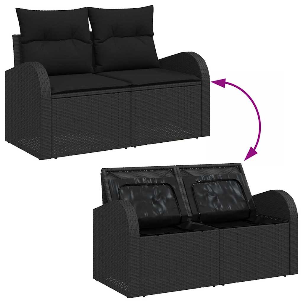 Sofa Set With Cushion With Storage 4 Pcs Black Poly Rattan
