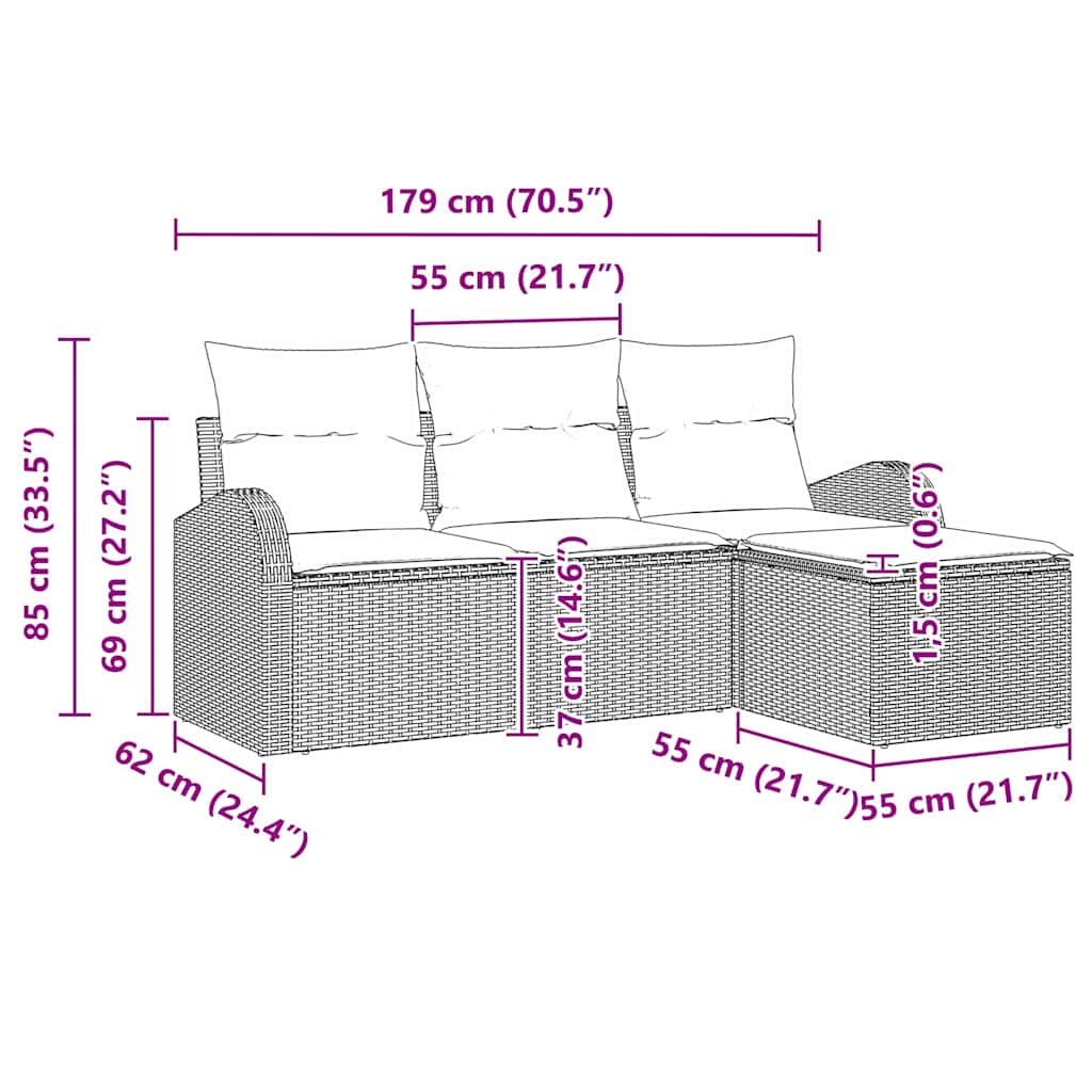 Sofa Set With Cushion With Storage 4 Pcs Black Poly Rattan