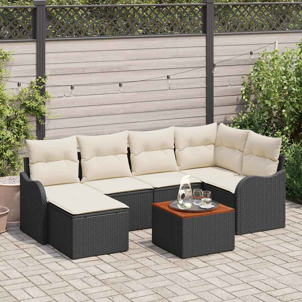 Garden Sofa Set With Storage 7 Pcs Black And Cream Poly Rattan