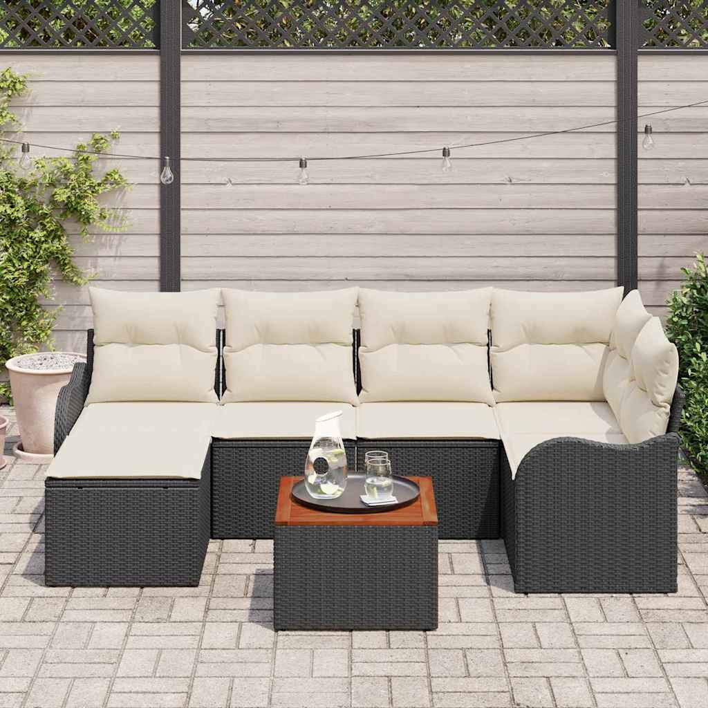 Garden Sofa Set With Storage 7 Pcs Black And Cream Poly Rattan