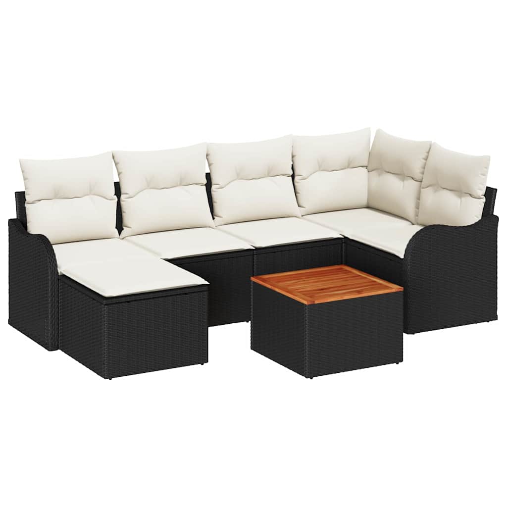 Garden Sofa Set With Storage 7 Pcs Black And Cream Poly Rattan