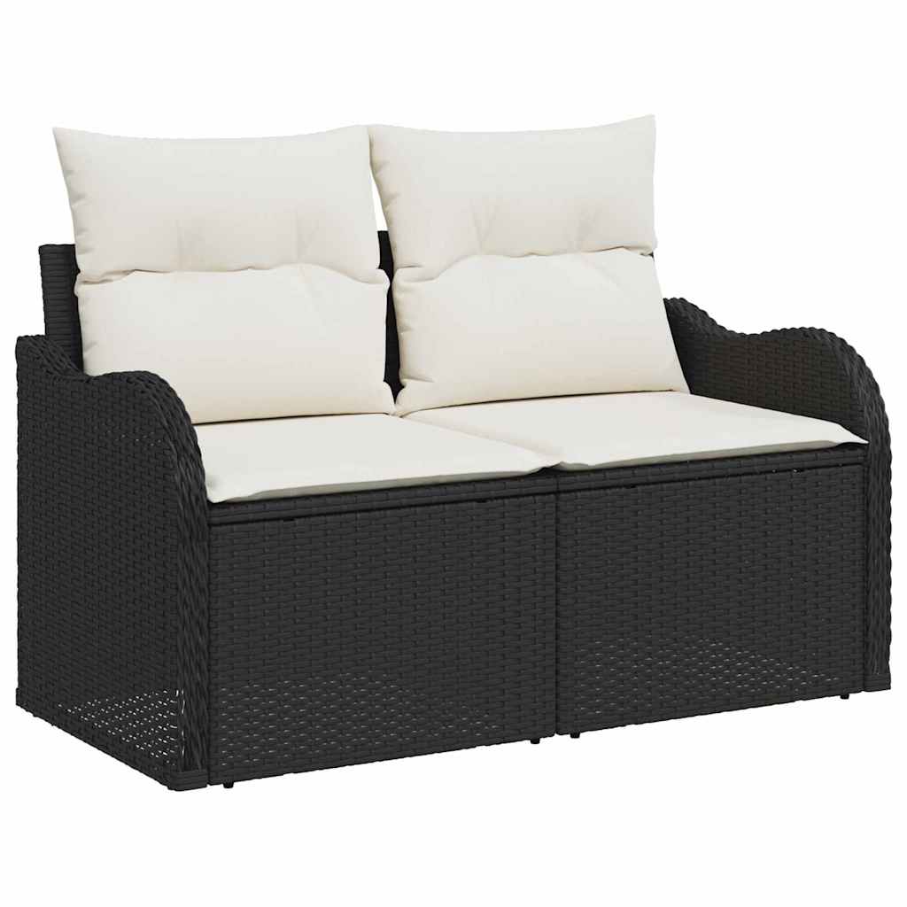 Garden Sofa Set With Storage 7 Pcs Black And Cream Poly Rattan