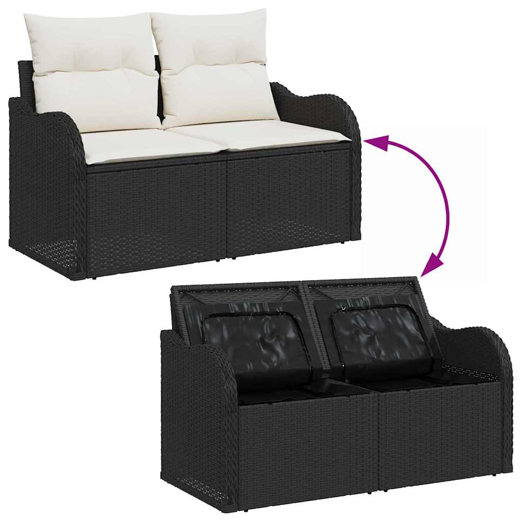 Garden Sofa Set With Storage 7 Pcs Black And Cream Poly Rattan