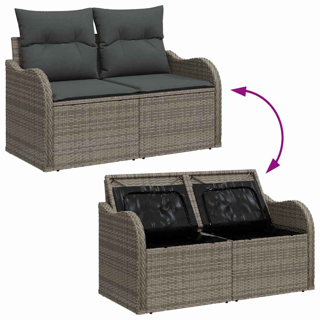 Garden Sofa Set With Storage 7 Pcs Grey Poly Rattan