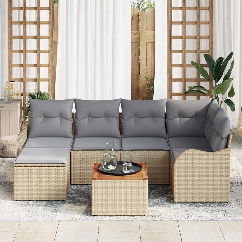 Garden Sofa Set 7 Pcs Beige And Light Grey Poly Rattan