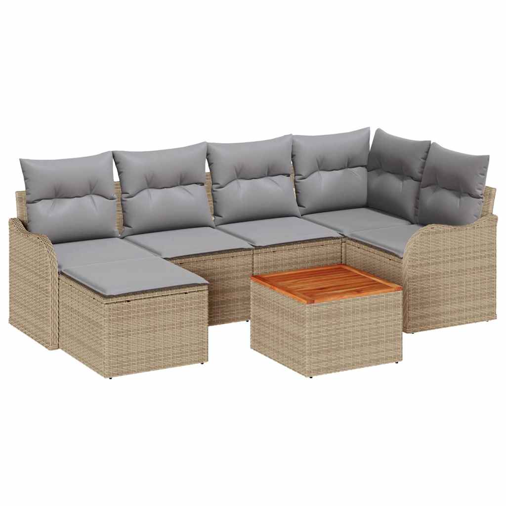 Garden Sofa Set 7 Pcs Beige And Light Grey Poly Rattan