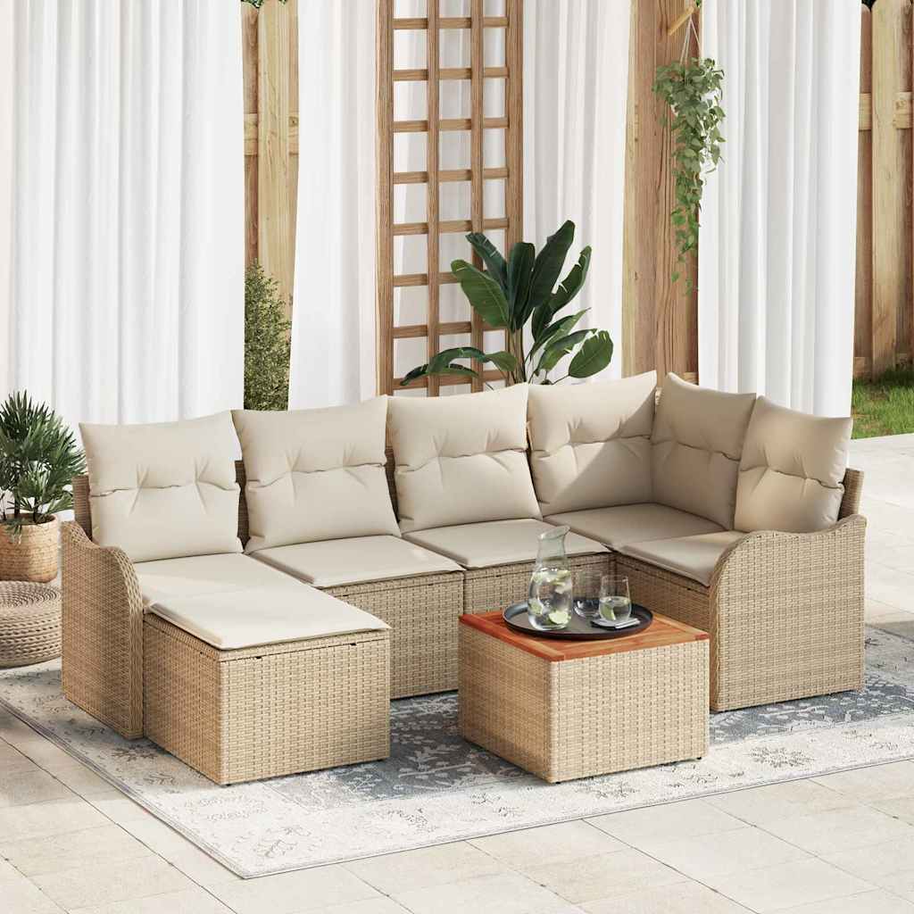 Garden Sofa Set With Storage 7 Pcs Beige And Cream Poly Rattan