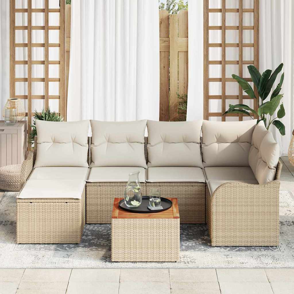 Garden Sofa Set With Storage 7 Pcs Beige And Cream Poly Rattan