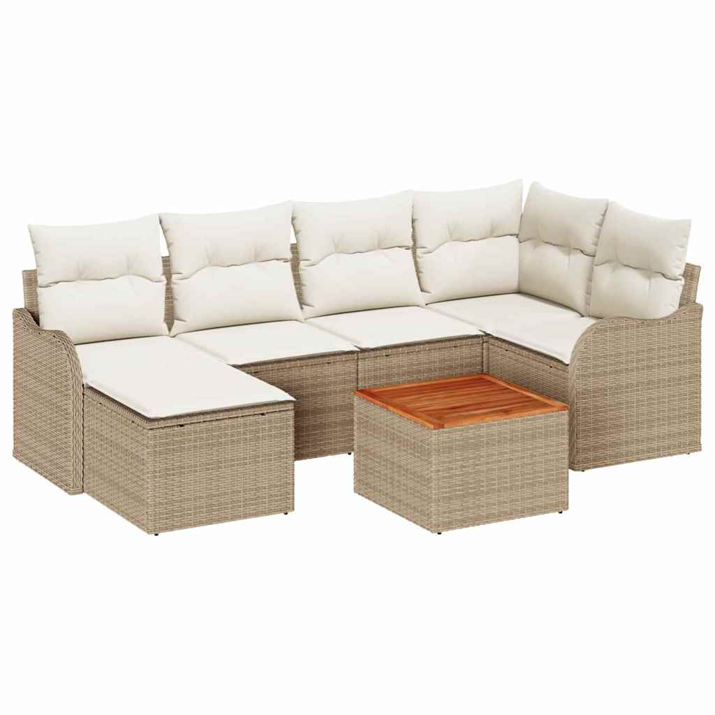 Garden Sofa Set With Storage 7 Pcs Beige And Cream Poly Rattan