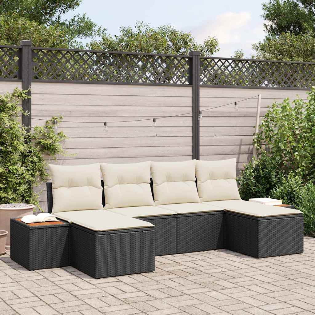 Garden Sofa Set With Cushion 6 Pcs Black And Cream Poly Rattan