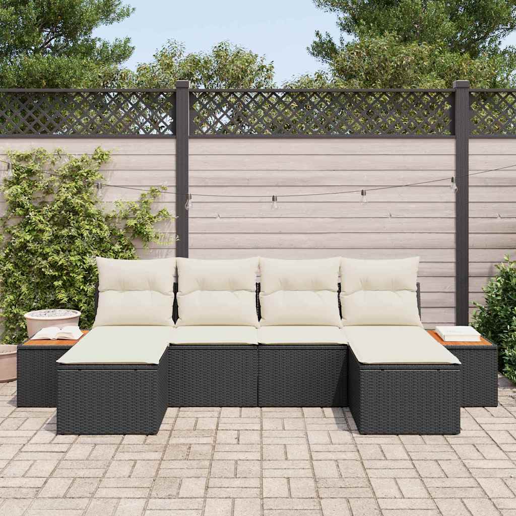 Garden Sofa Set With Cushion 6 Pcs Black And Cream Poly Rattan