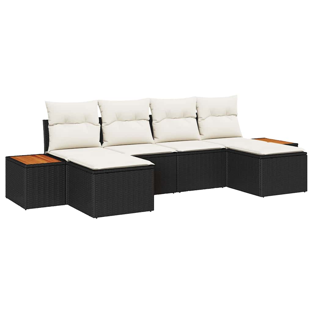 Garden Sofa Set With Cushion 6 Pcs Black And Cream Poly Rattan