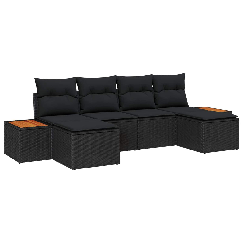 Garden Sofa Set With Cushion 6 Pcs Black Poly Rattan