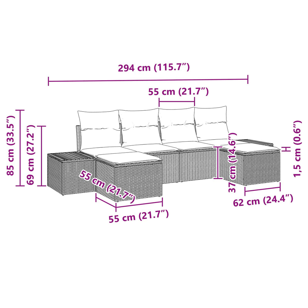 Garden Sofa Set With Cushion 6 Pcs Black Poly Rattan