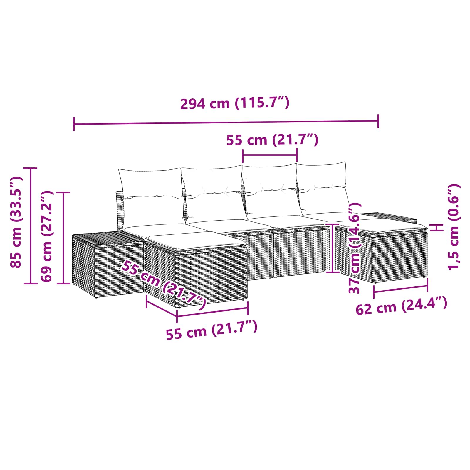 Garden Sofa Set With Cushion 6 Pcs Black Poly Rattan