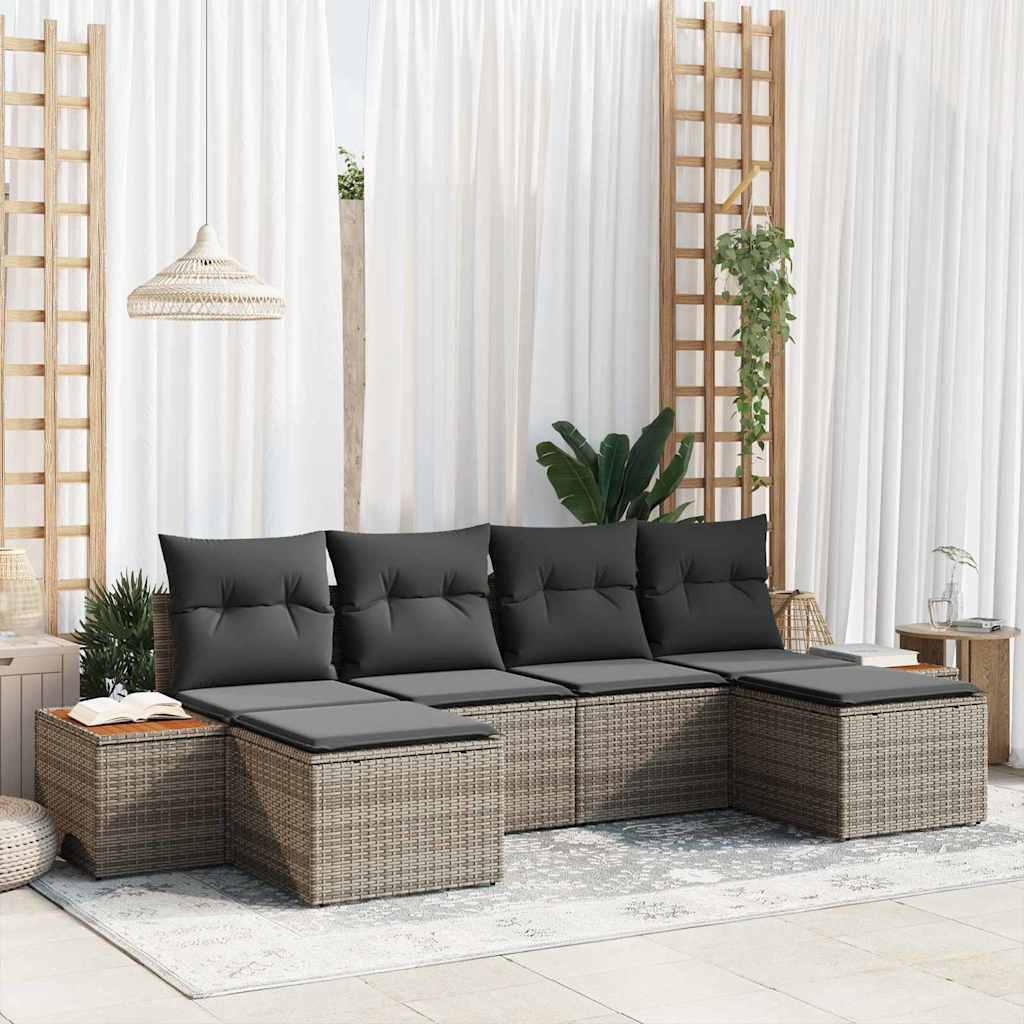 Garden Sofa Set With Cushion 6 Pcs Grey Poly Rattan
