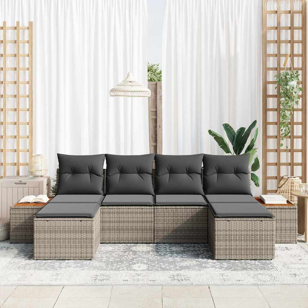 Garden Sofa Set With Cushion 6 Pcs Grey Poly Rattan