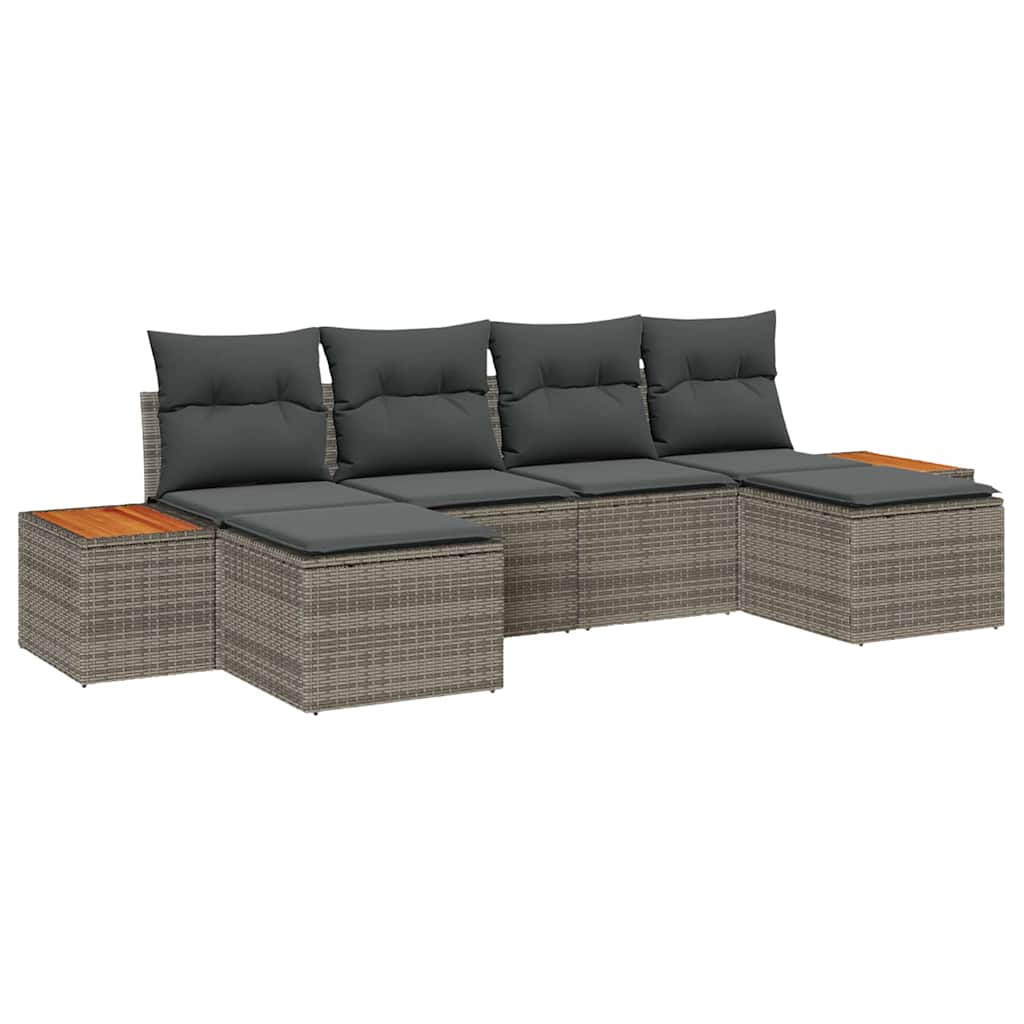 Garden Sofa Set With Cushion 6 Pcs Grey Poly Rattan