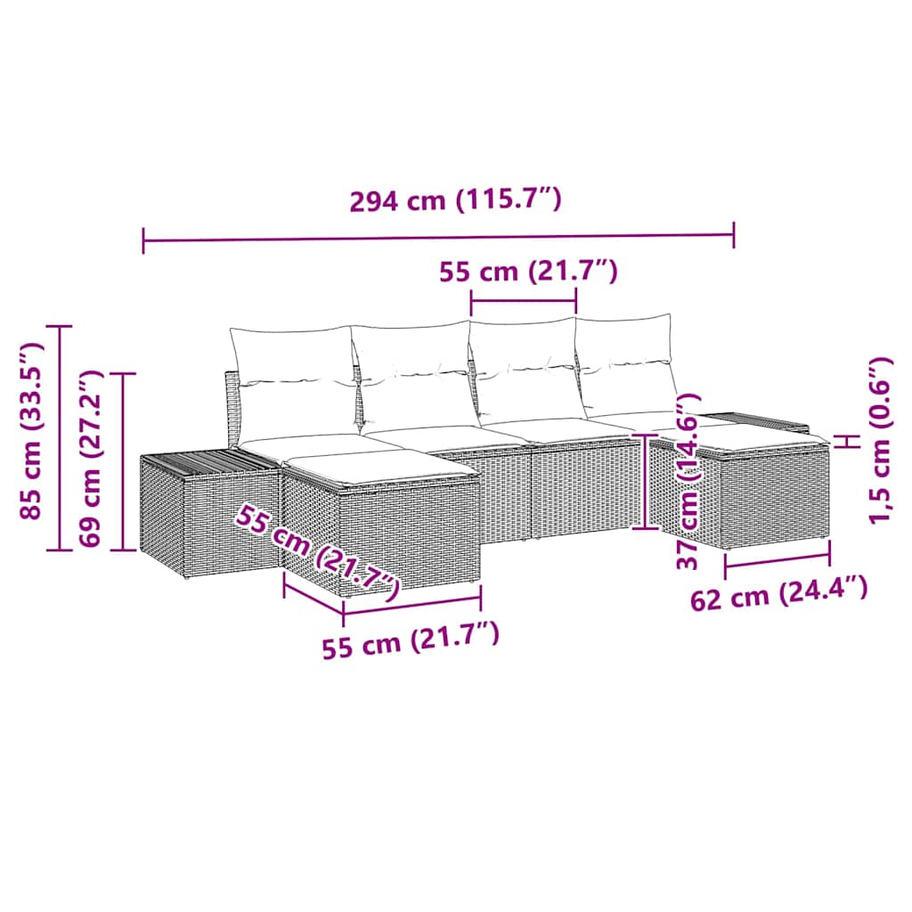 Garden Sofa Set With Cushion 6 Pcs Grey Poly Rattan