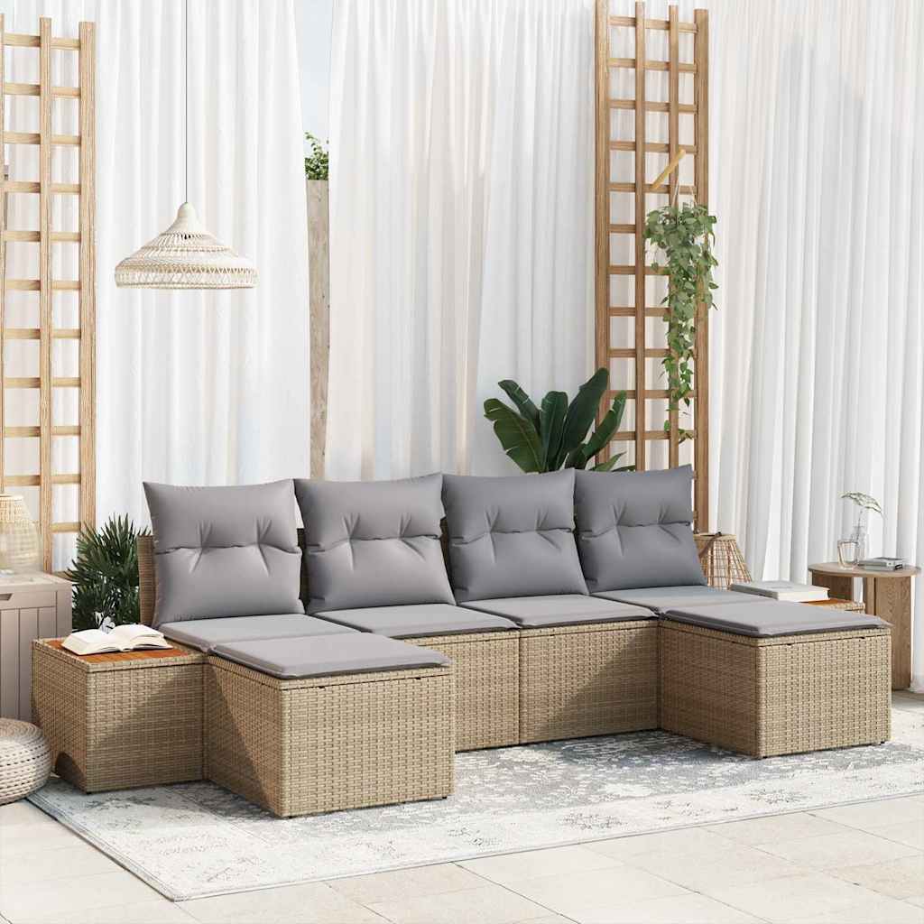 Garden Sofa Set 6 Pcs Beige And Light Grey Poly Rattan