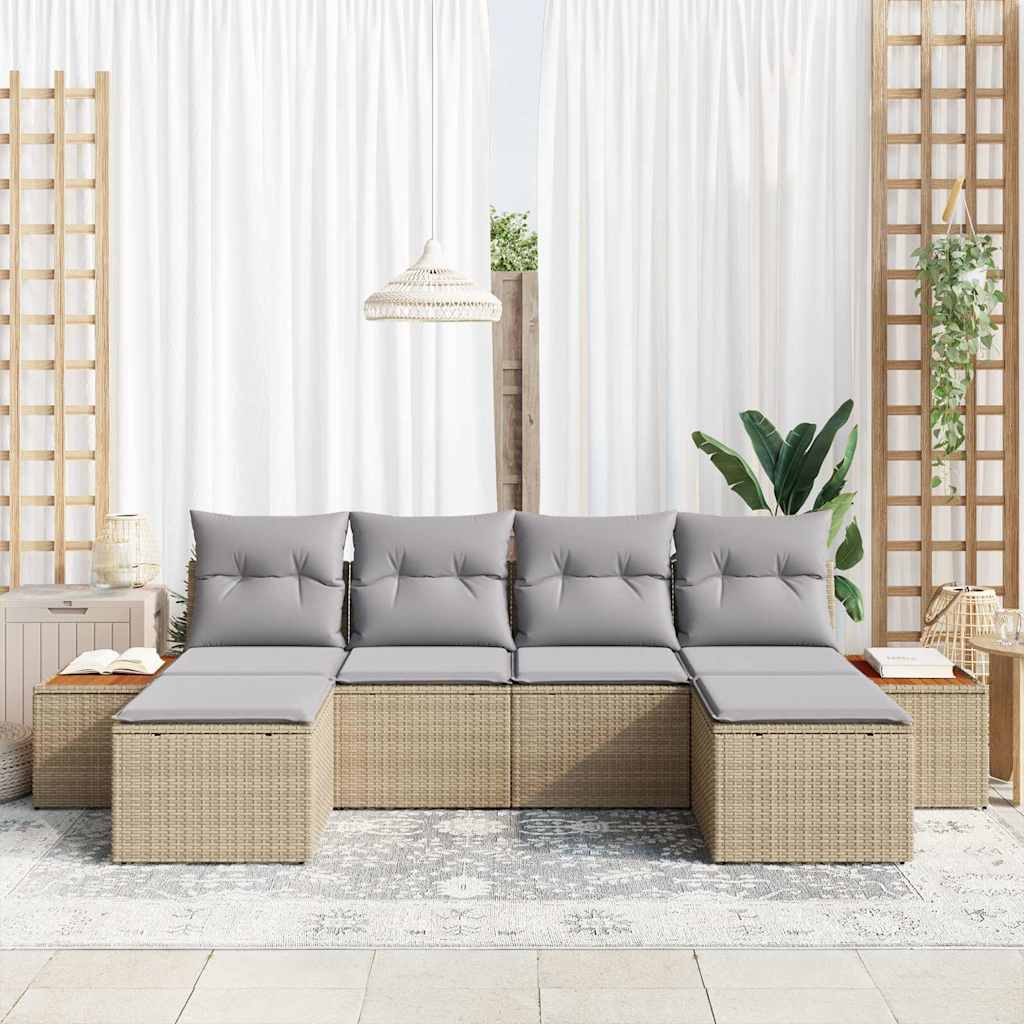 Garden Sofa Set 6 Pcs Beige And Light Grey Poly Rattan