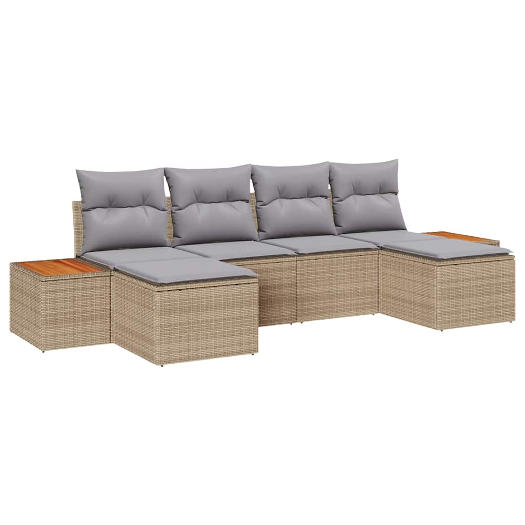 Garden Sofa Set 6 Pcs Beige And Light Grey Poly Rattan
